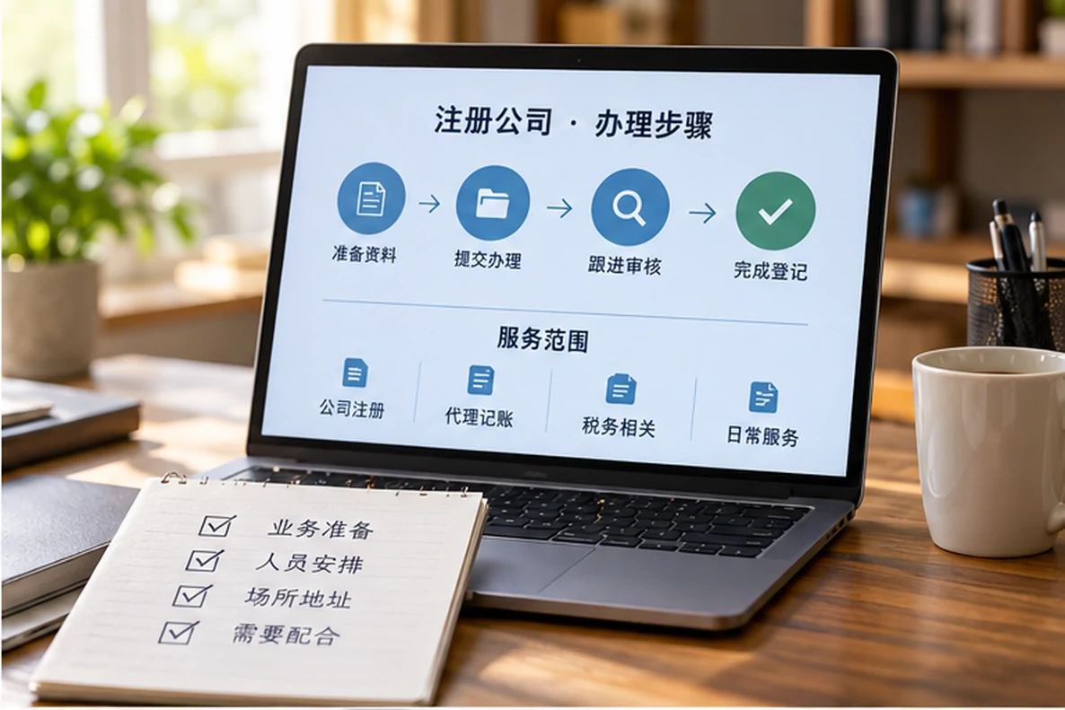核对注册公司资料与办理事项的服务场景示意