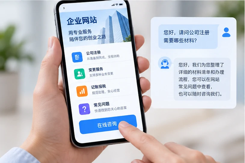 企业网站展示业务与服务信息的场景示意