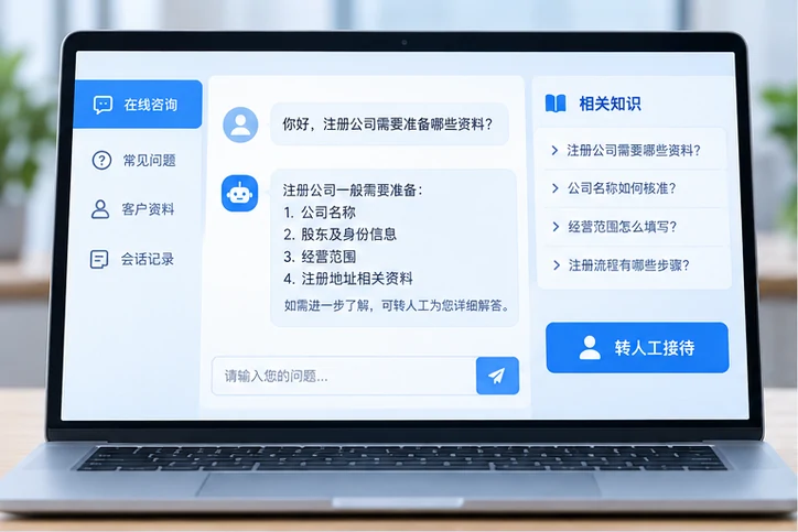 在线客服接待与咨询整理的服务场景示意