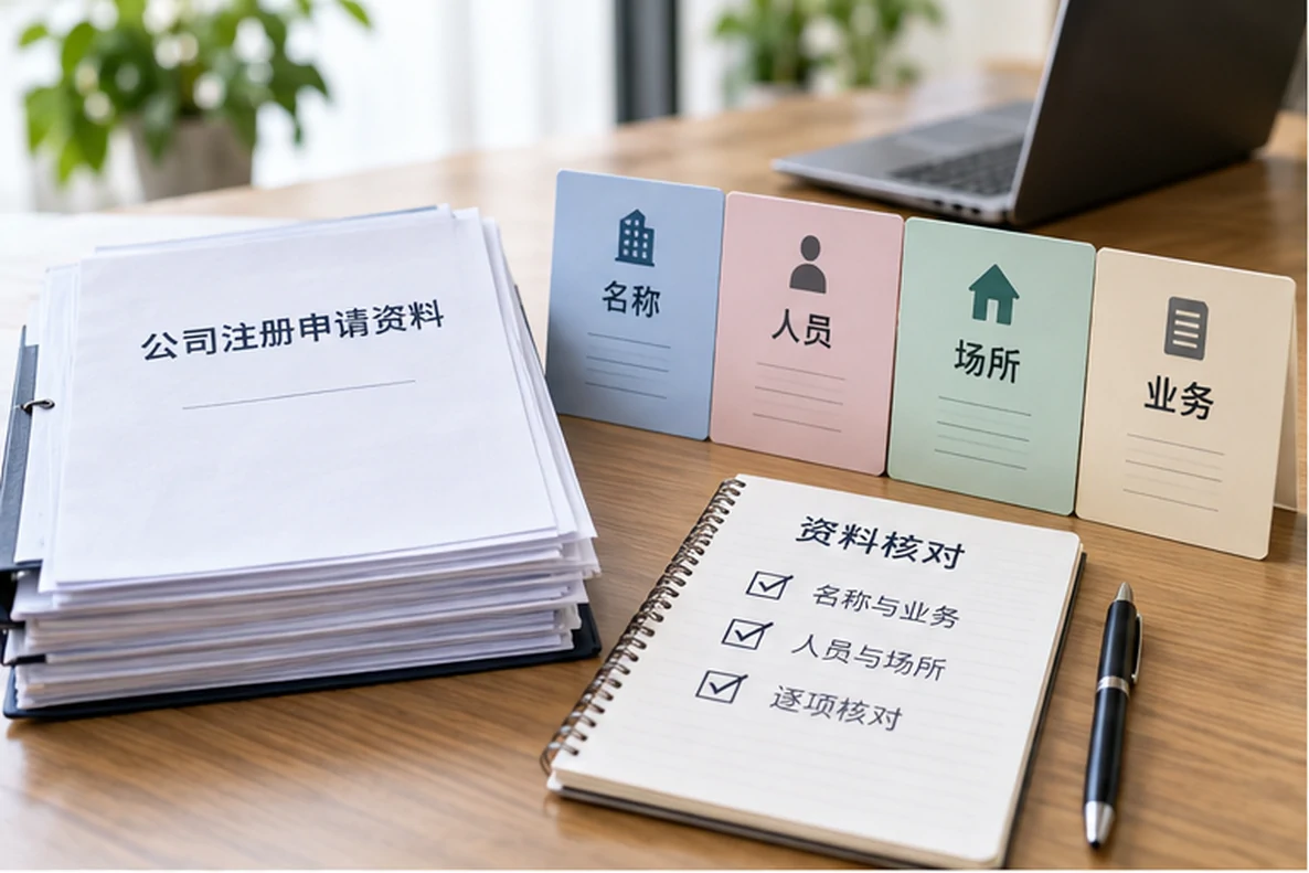 核对注册公司资料与办理事项的服务场景示意