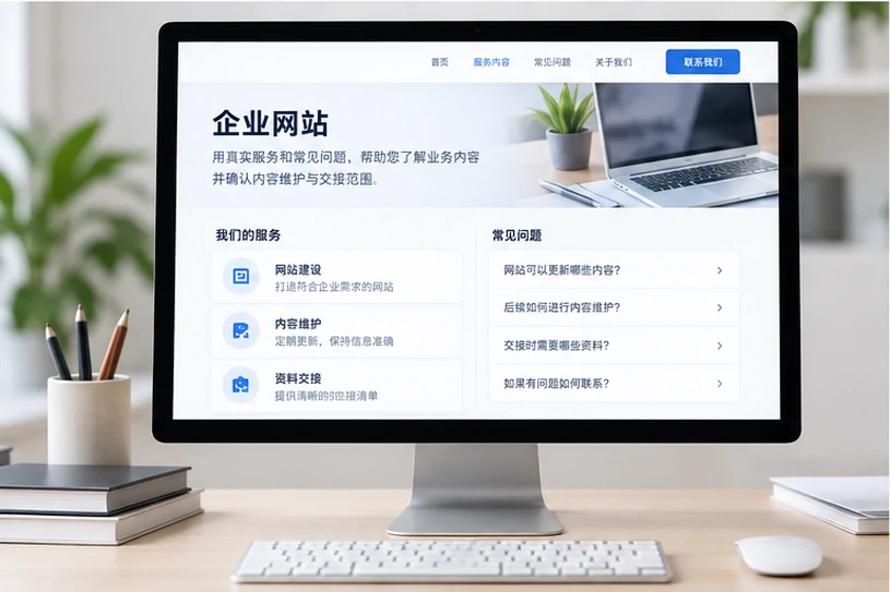 企业网站展示业务与服务信息的场景示意