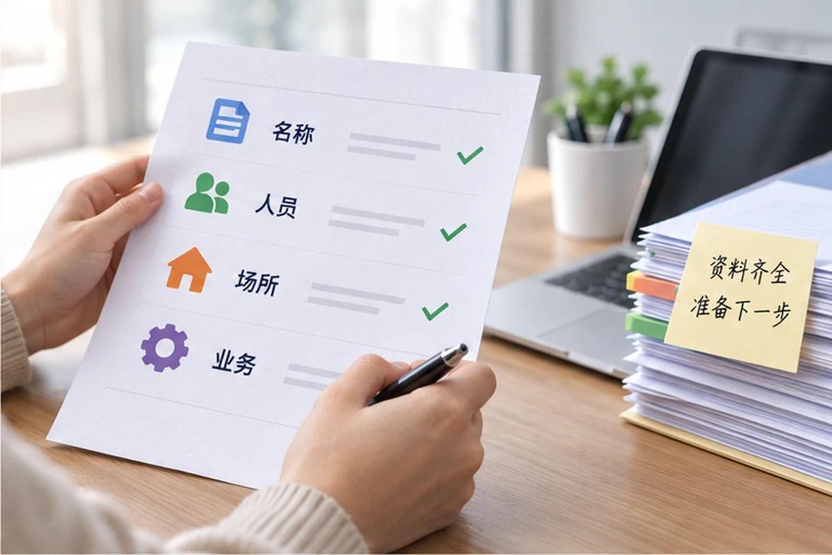 核对注册公司资料与办理事项的服务场景示意