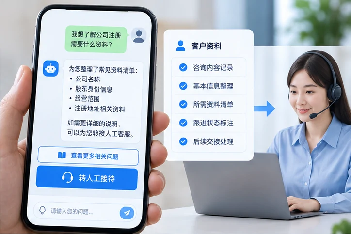 在线客服接待与咨询整理的服务场景示意