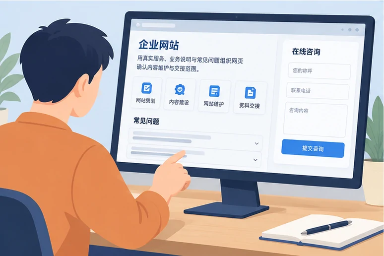 企业网站展示业务与服务信息的场景示意