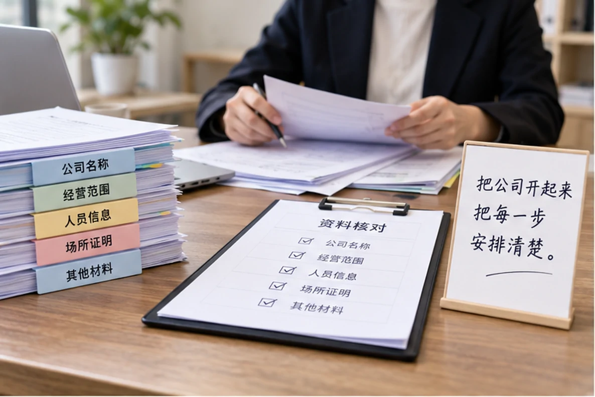 核对注册公司资料与办理事项的服务场景示意