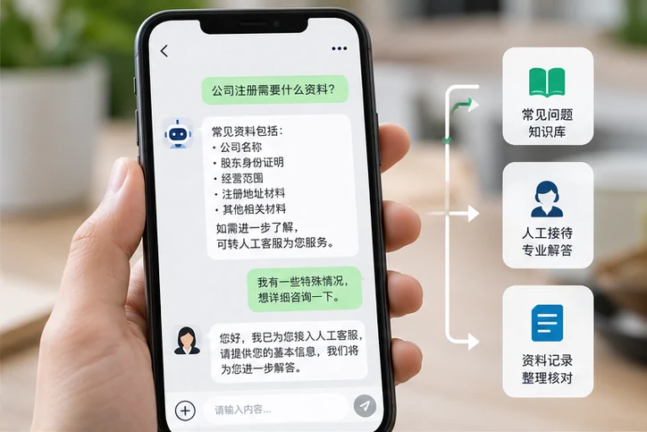在线客服接待与咨询整理的服务场景示意