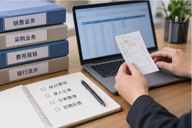 整理企业票据与日常账务资料的服务场景示意