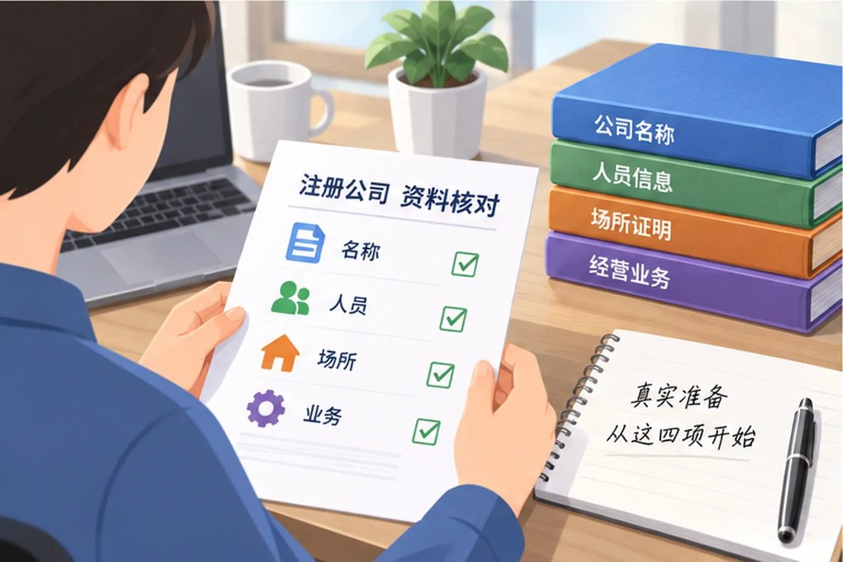核对注册公司资料与办理事项的服务场景示意
