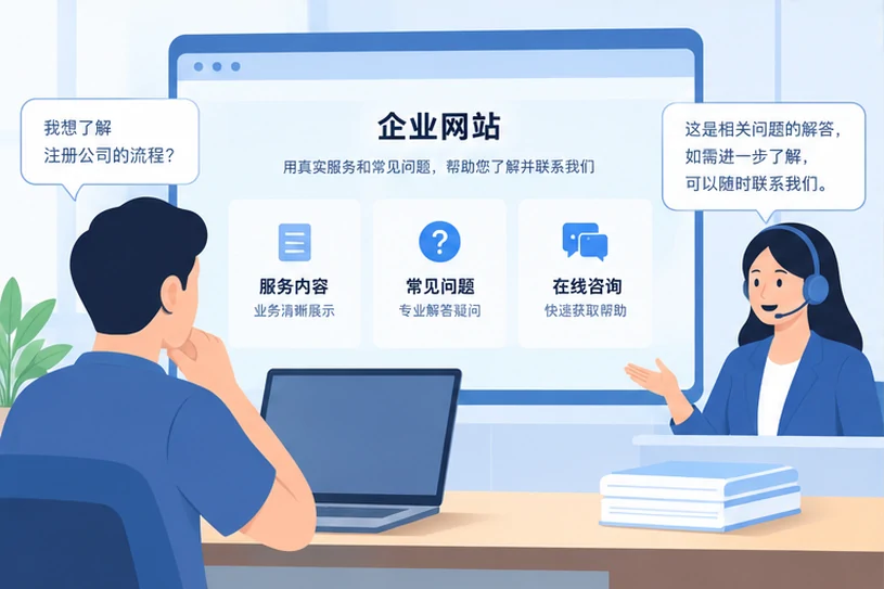 企业网站展示业务与服务信息的场景示意