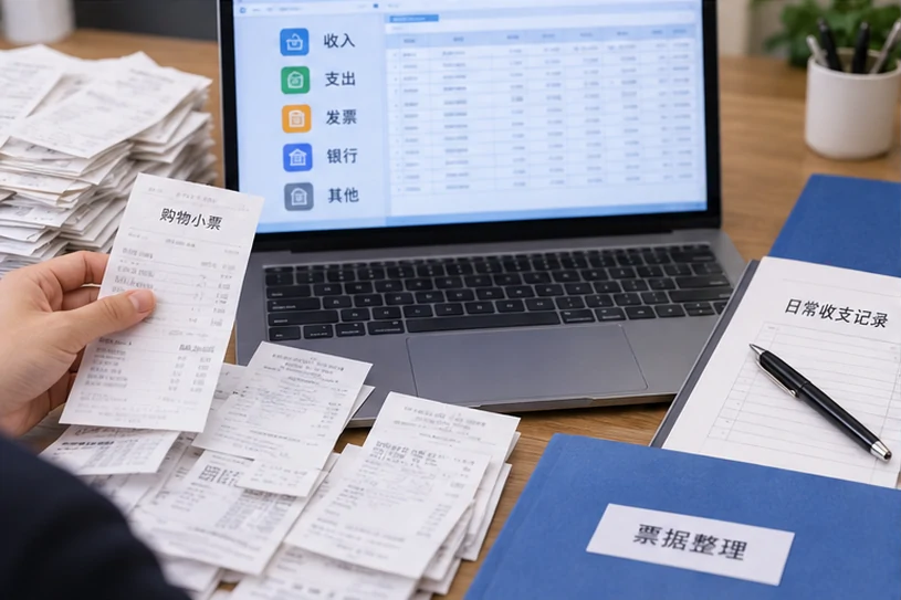 整理企业票据与日常账务资料的服务场景示意