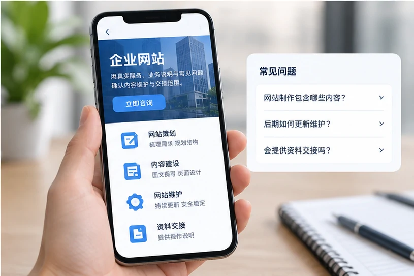 企业网站展示业务与服务信息的场景示意