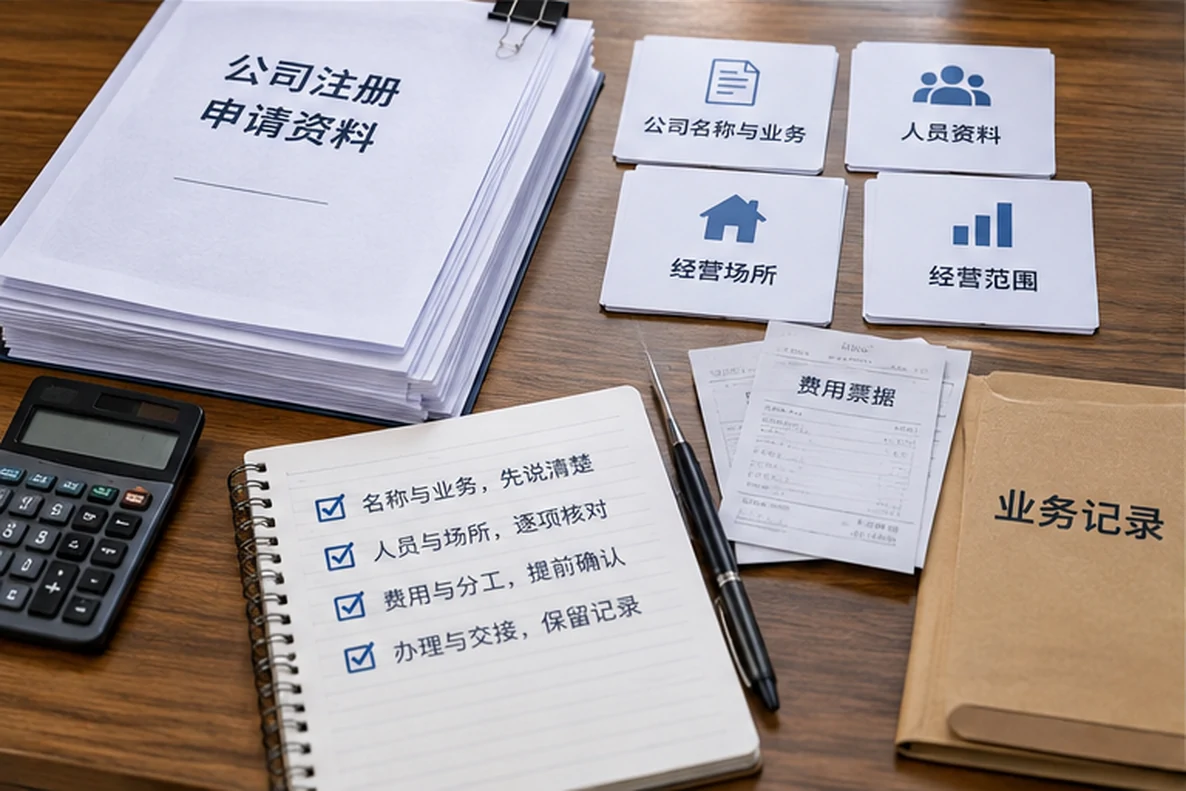 核对注册公司资料与办理事项的服务场景示意