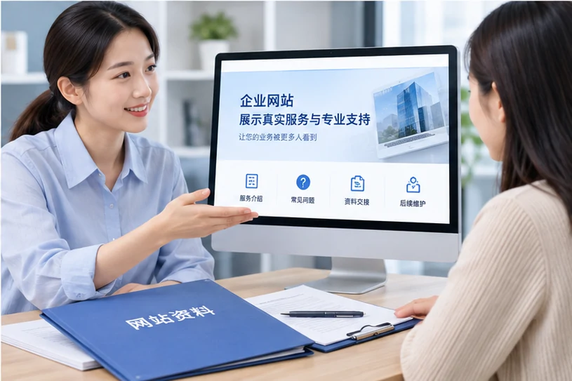 企业网站展示业务与服务信息的场景示意