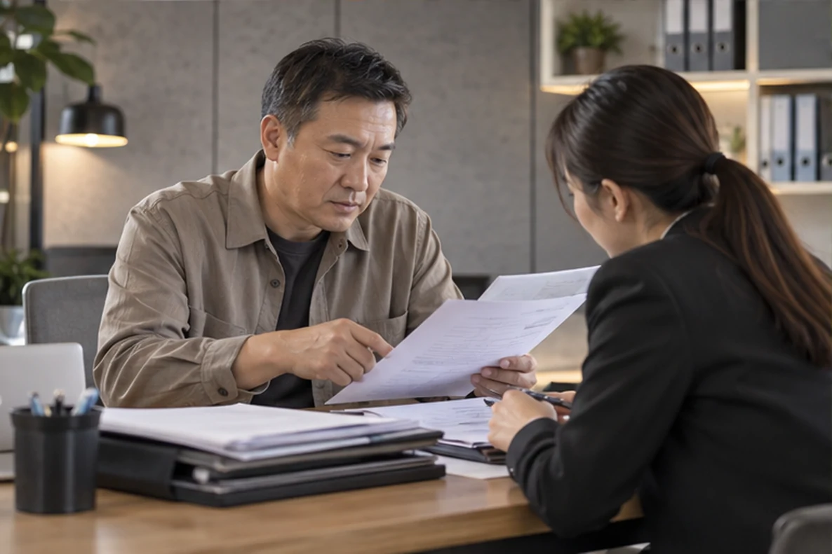 核对注册公司资料与办理事项的服务场景示意