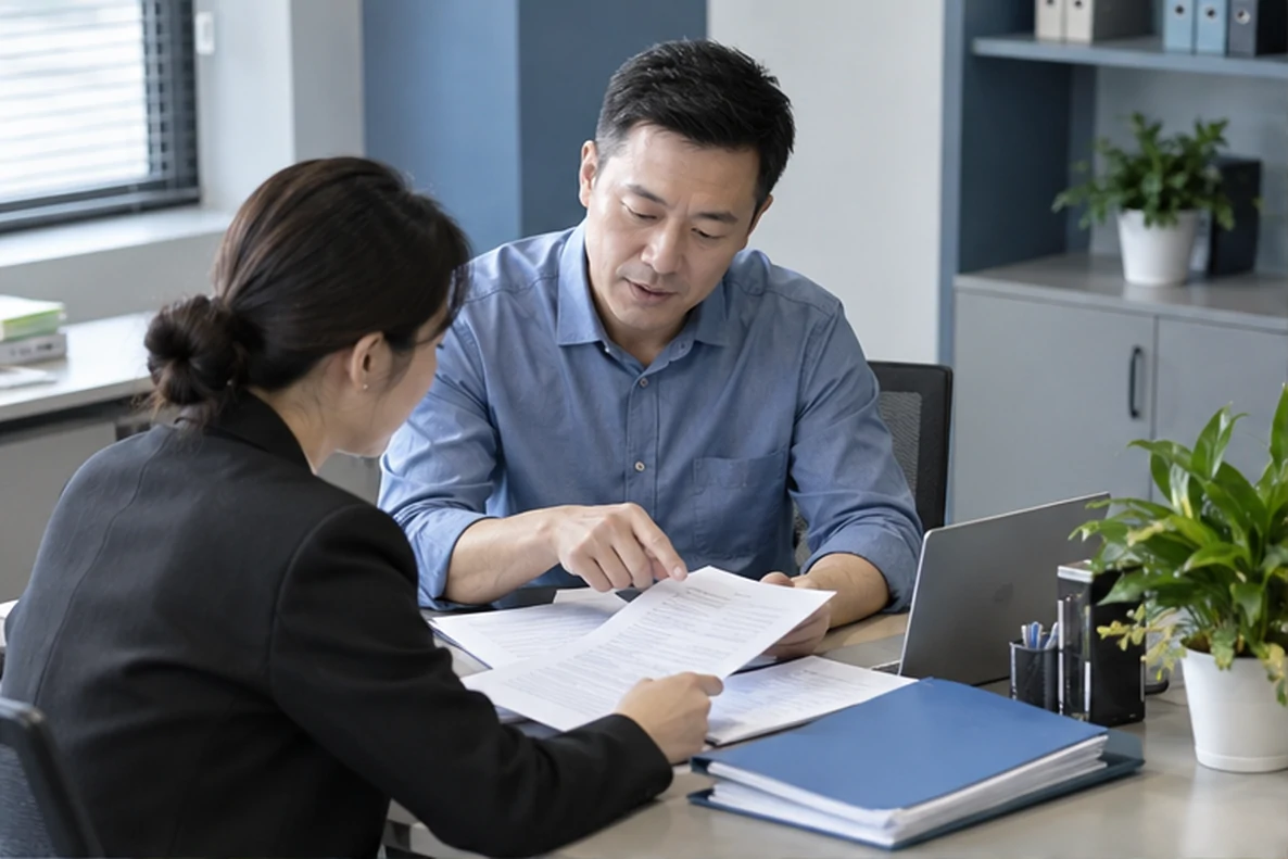核对注册公司资料与办理事项的服务场景示意
