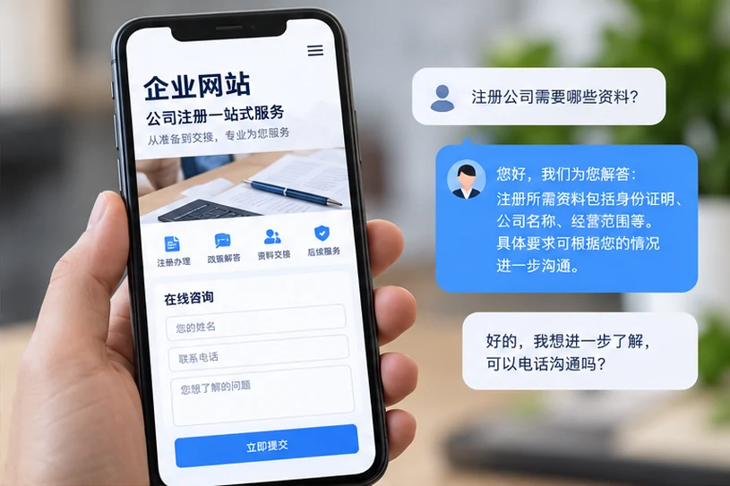 企业网站展示业务与服务信息的场景示意
