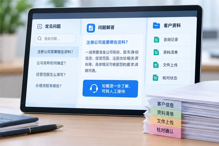 在线客服接待与咨询整理的服务场景示意