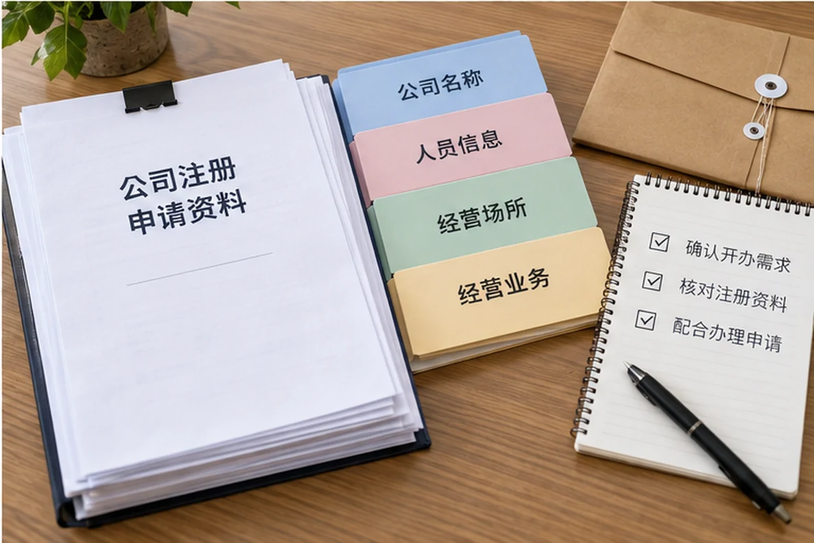 核对注册公司资料与办理事项的服务场景示意