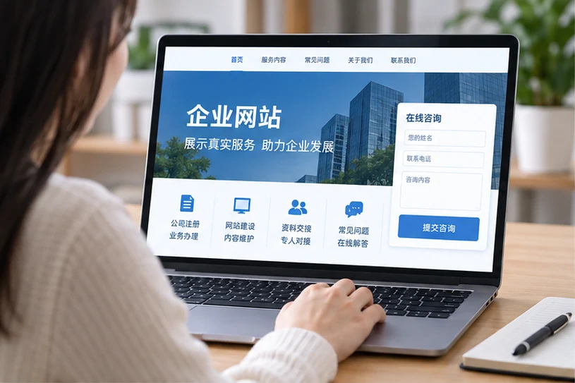 企业网站展示业务与服务信息的场景示意