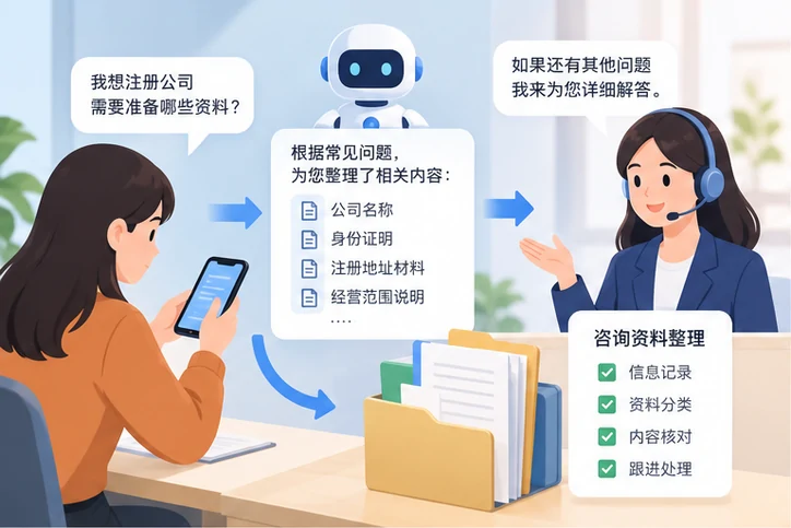 在线客服接待与咨询整理的服务场景示意