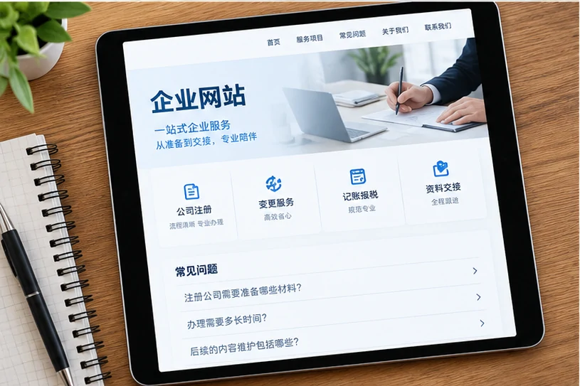 企业网站展示业务与服务信息的场景示意