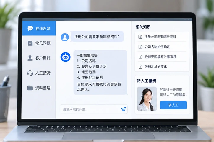 在线客服接待与咨询整理的服务场景示意