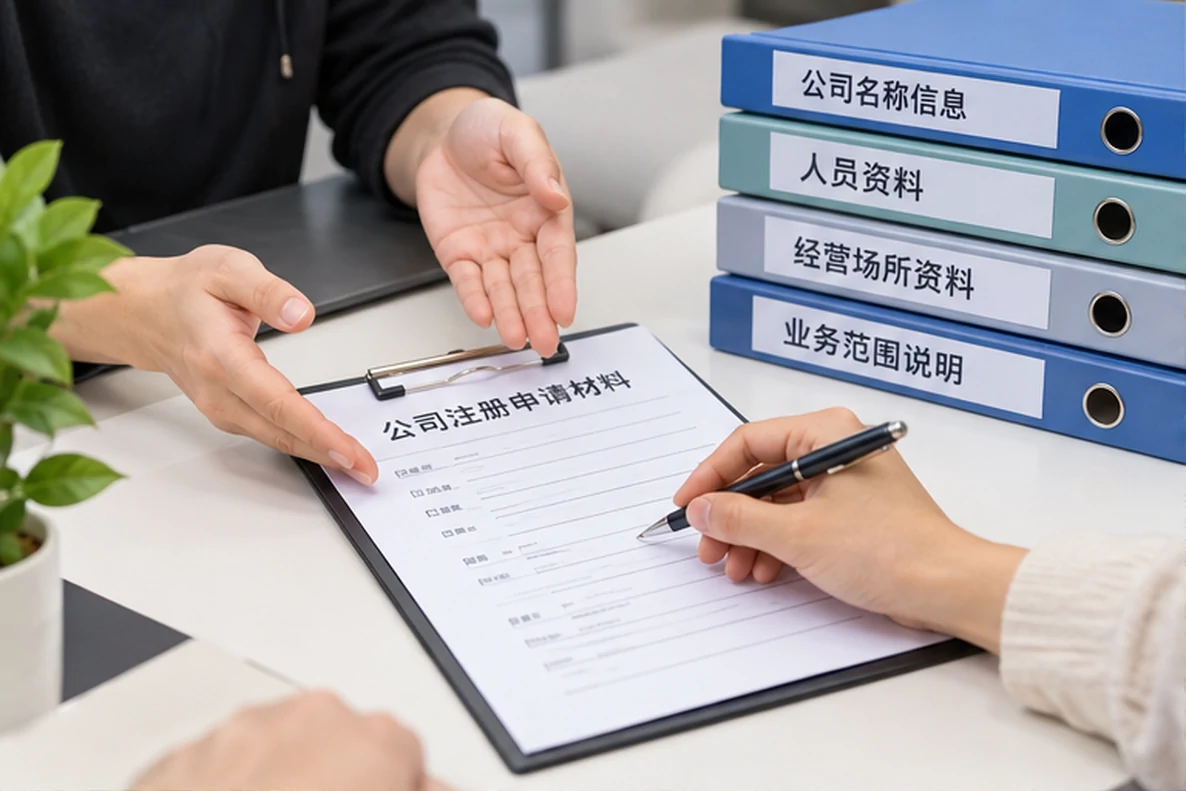 核对注册公司资料与办理事项的服务场景示意