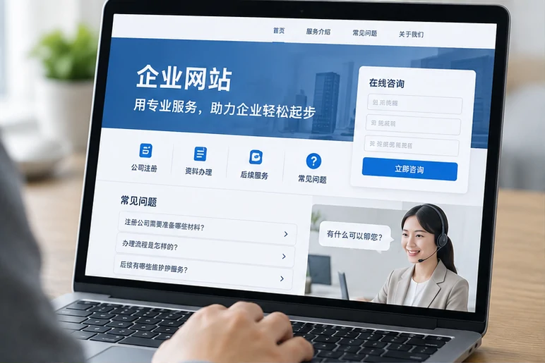 企业网站展示业务与服务信息的场景示意