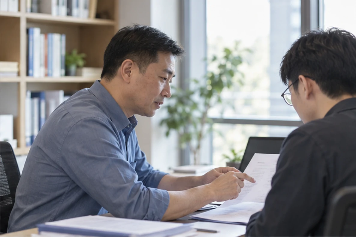 核对注册公司资料与办理事项的服务场景示意
