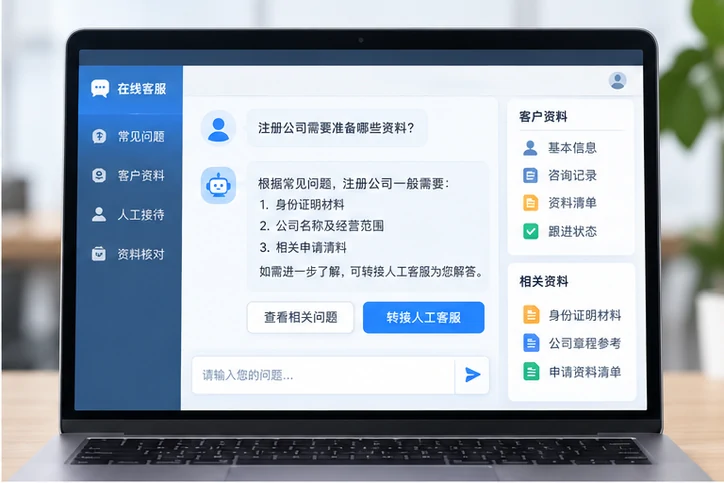在线客服接待与咨询整理的服务场景示意