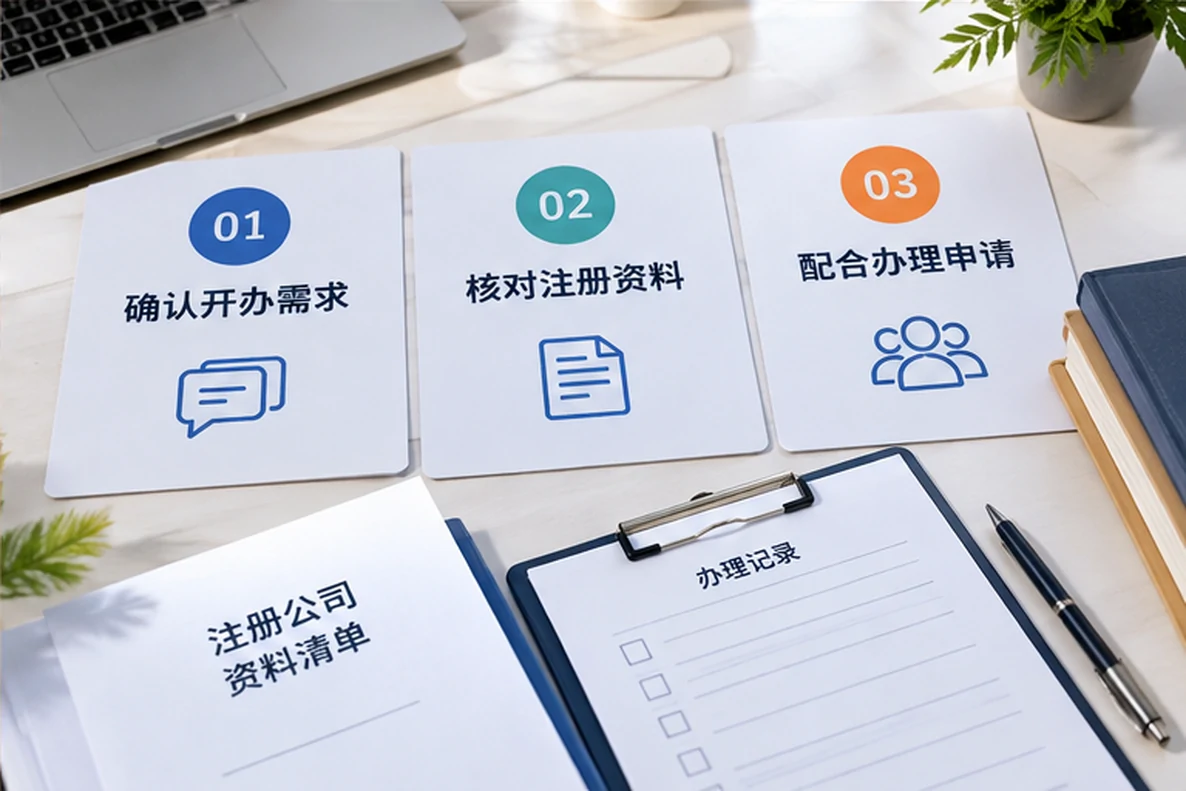 核对注册公司资料与办理事项的服务场景示意