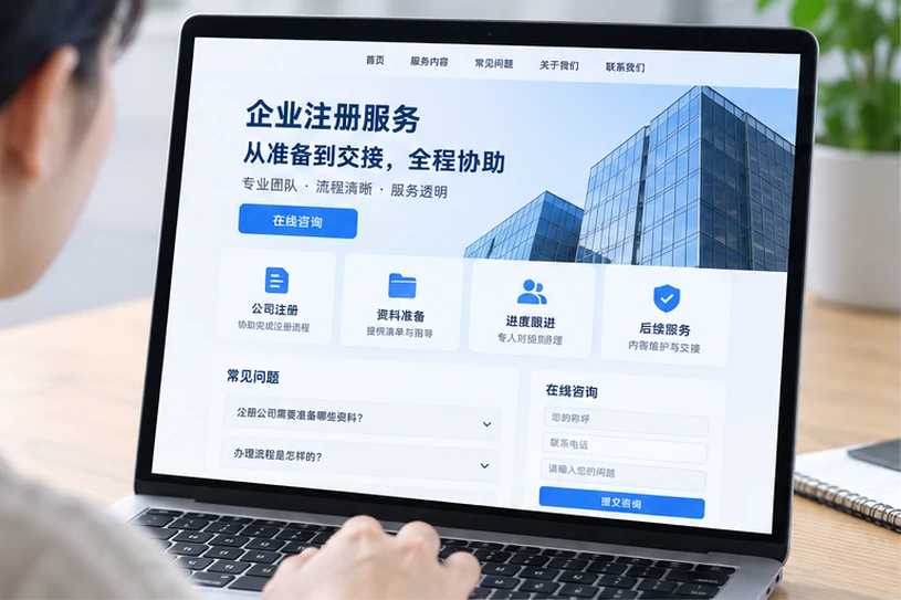 企业网站展示业务与服务信息的场景示意