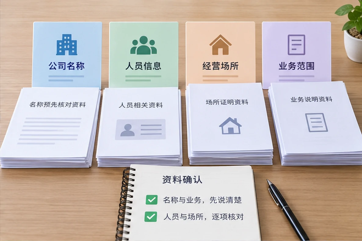 核对注册公司资料与办理事项的服务场景示意