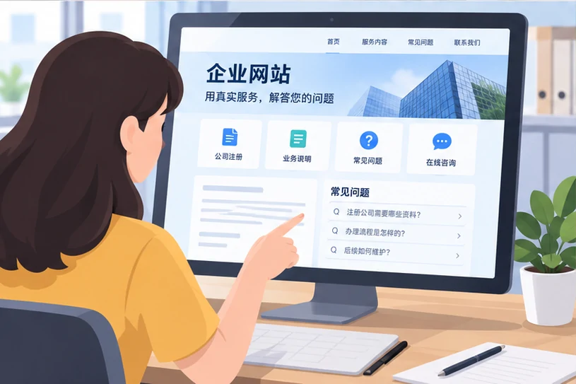 企业网站展示业务与服务信息的场景示意