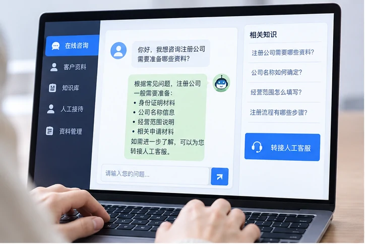 在线客服接待与咨询整理的服务场景示意