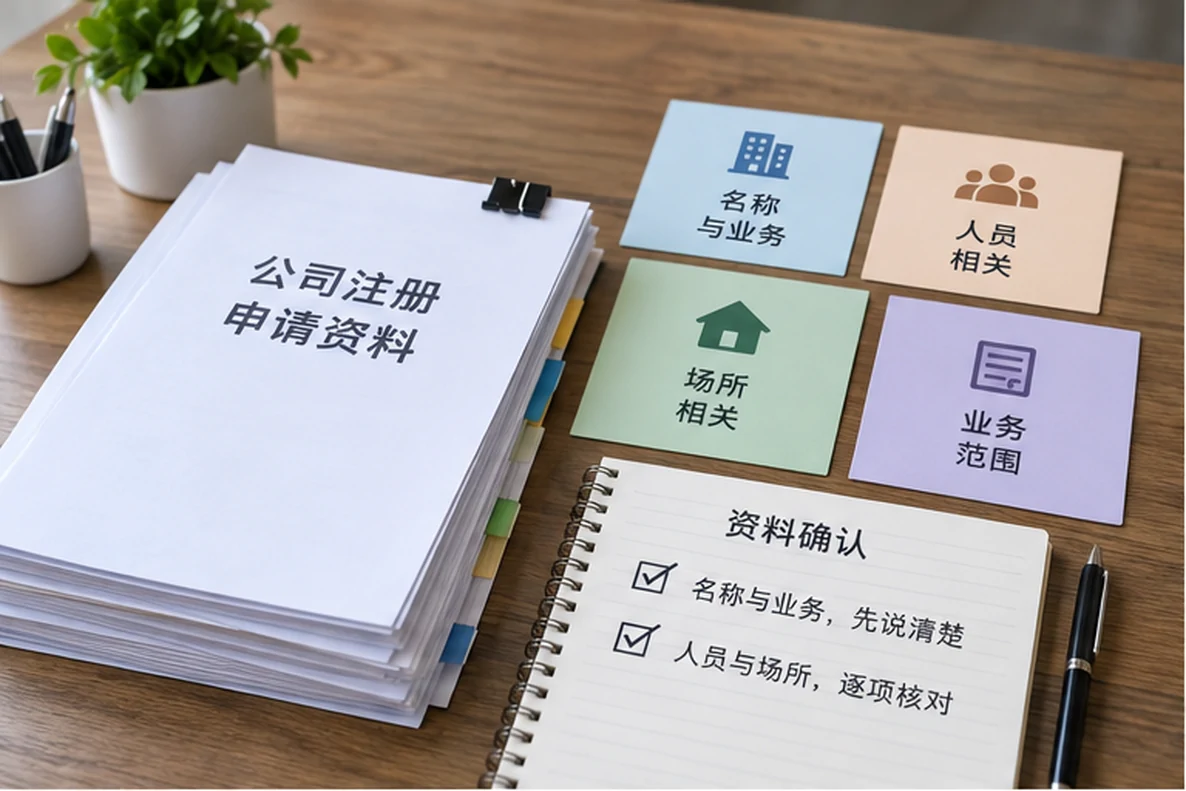 核对注册公司资料与办理事项的服务场景示意