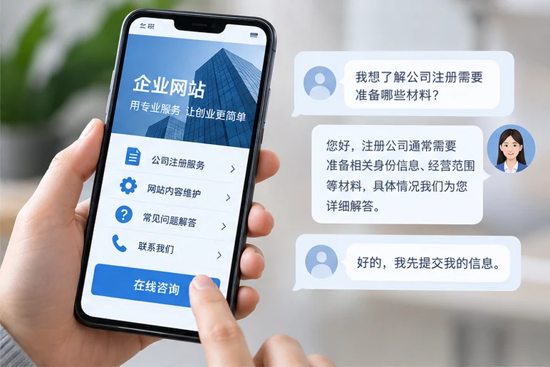 企业网站展示业务与服务信息的场景示意