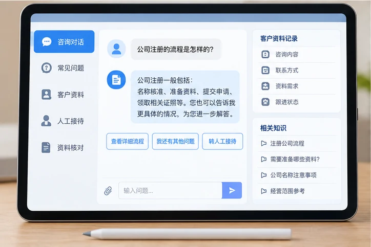 在线客服接待与咨询整理的服务场景示意