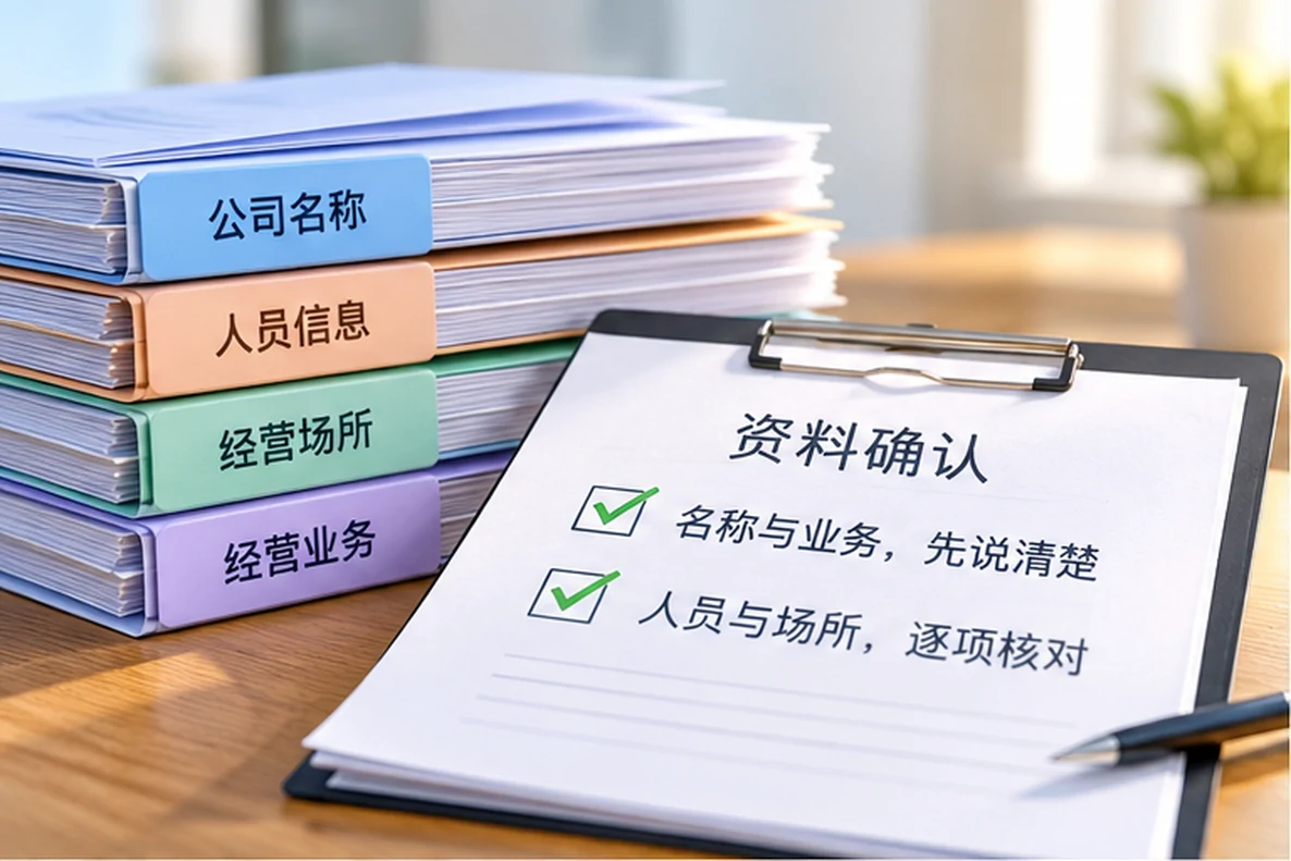 核对注册公司资料与办理事项的服务场景示意