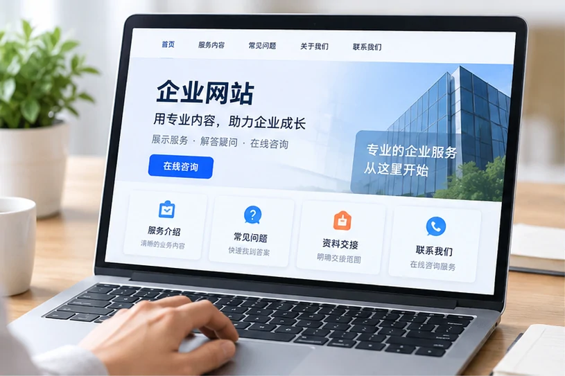 企业网站展示业务与服务信息的场景示意