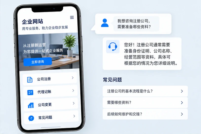 企业网站展示业务与服务信息的场景示意