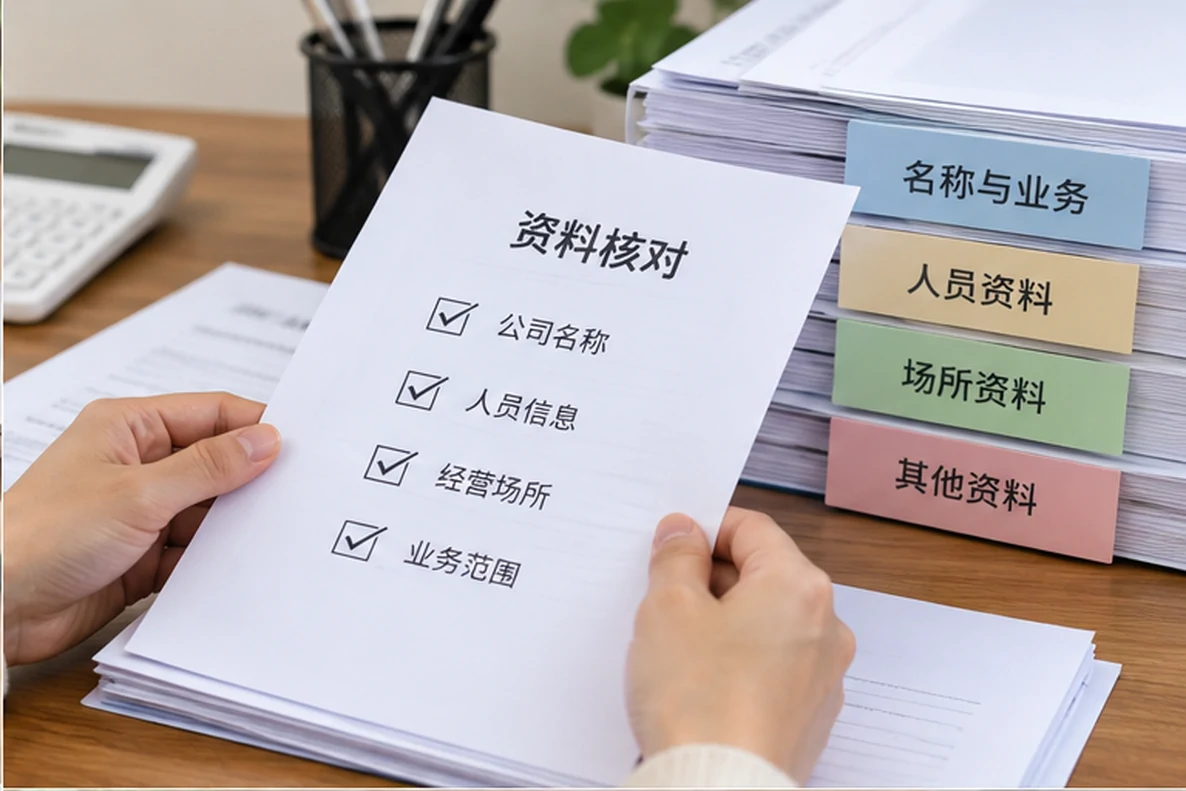核对注册公司资料与办理事项的服务场景示意