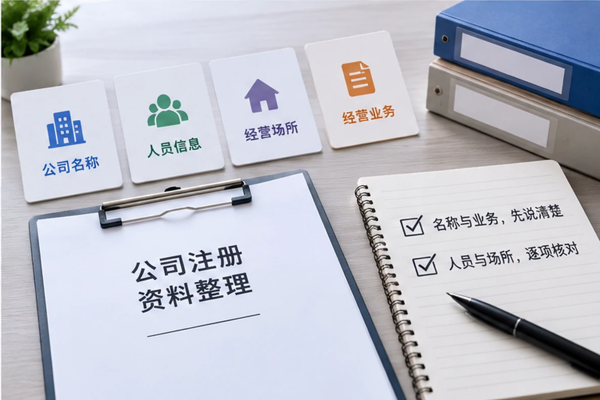 核对注册公司资料与办理事项的服务场景示意