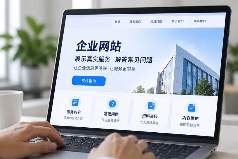 企业网站展示业务与服务信息的场景示意
