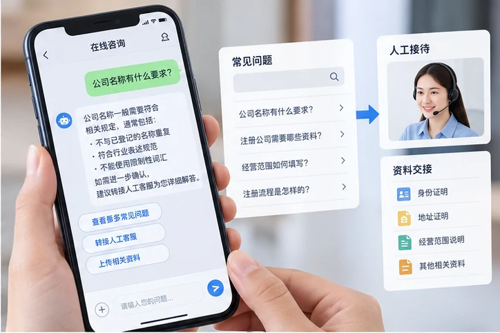 在线客服接待与咨询整理的服务场景示意