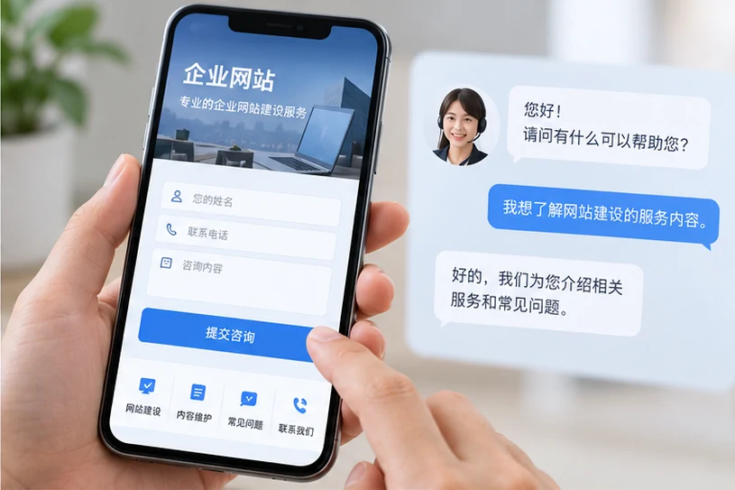 企业网站展示业务与服务信息的场景示意