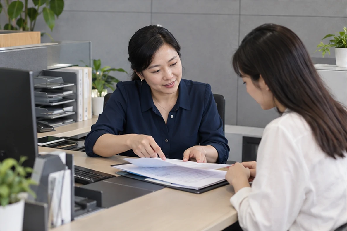 核对注册公司资料与办理事项的服务场景示意