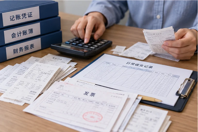 整理企业票据与日常账务资料的服务场景示意