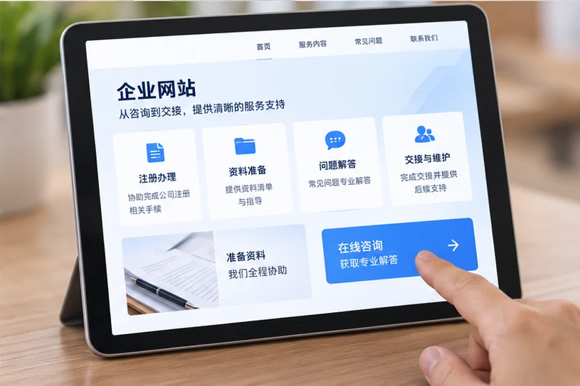 企业网站展示业务与服务信息的场景示意
