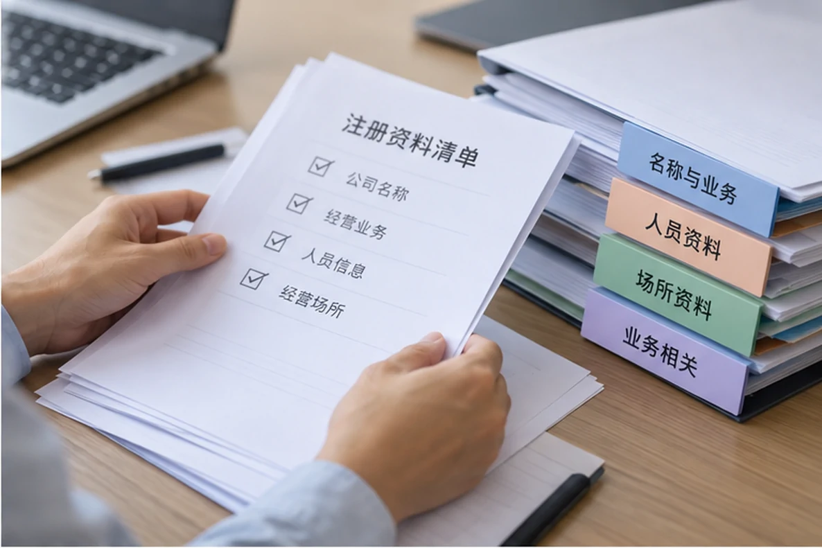 核对注册公司资料与办理事项的服务场景示意